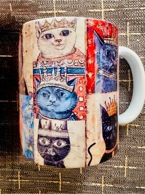 Medieval Crowned King Cat Ceramic Mug - Multicolor, 4”